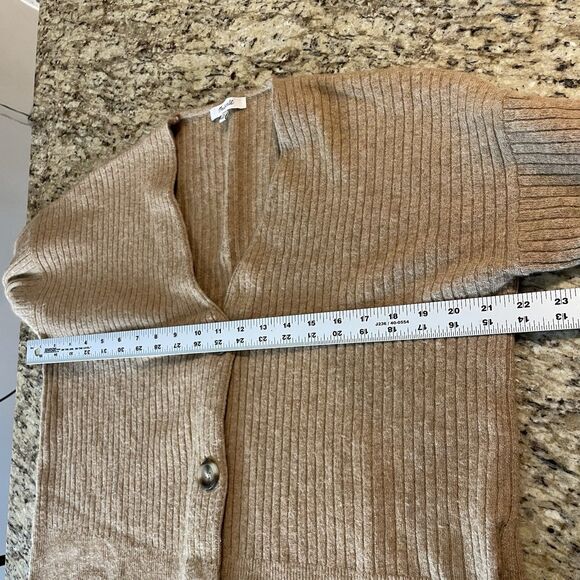 Madewell Cameron Ribbed Cardigan Sweater Tan Preppy Cozy  sz Small Wool Blend - Picture 8 of 9